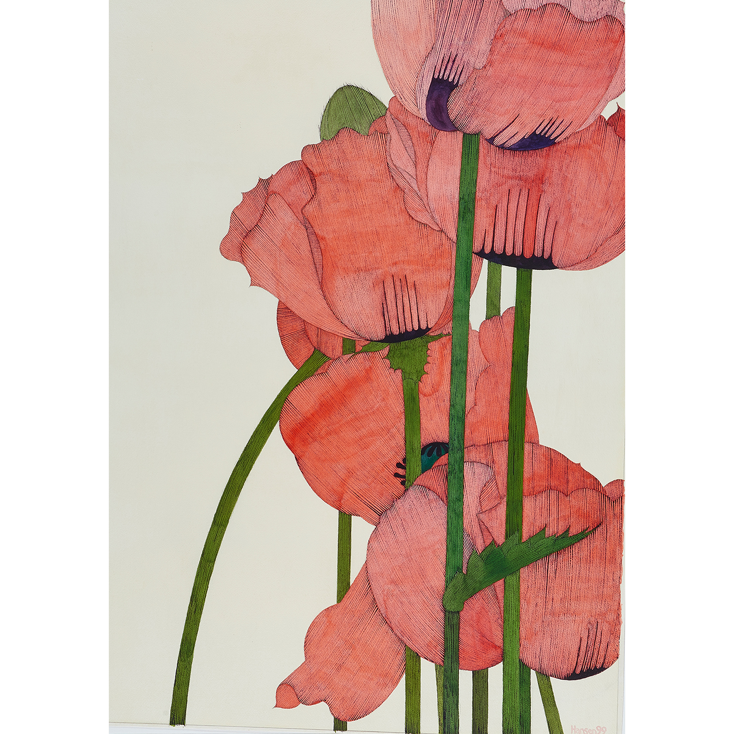 Appraisal: WATERCOLOR ART HANSEN Art Hansen American - Six Poppies watercolor