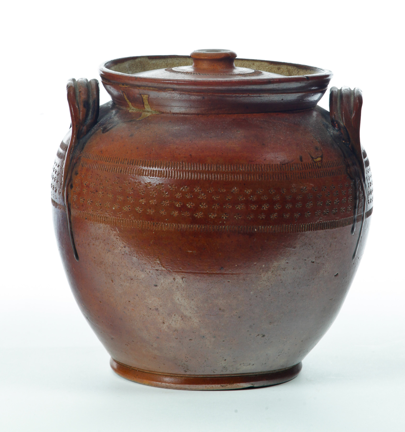 Appraisal: COVERED STONEWARE JAR Attributed to Jeremiah Burpee Boscawen New Hampshire