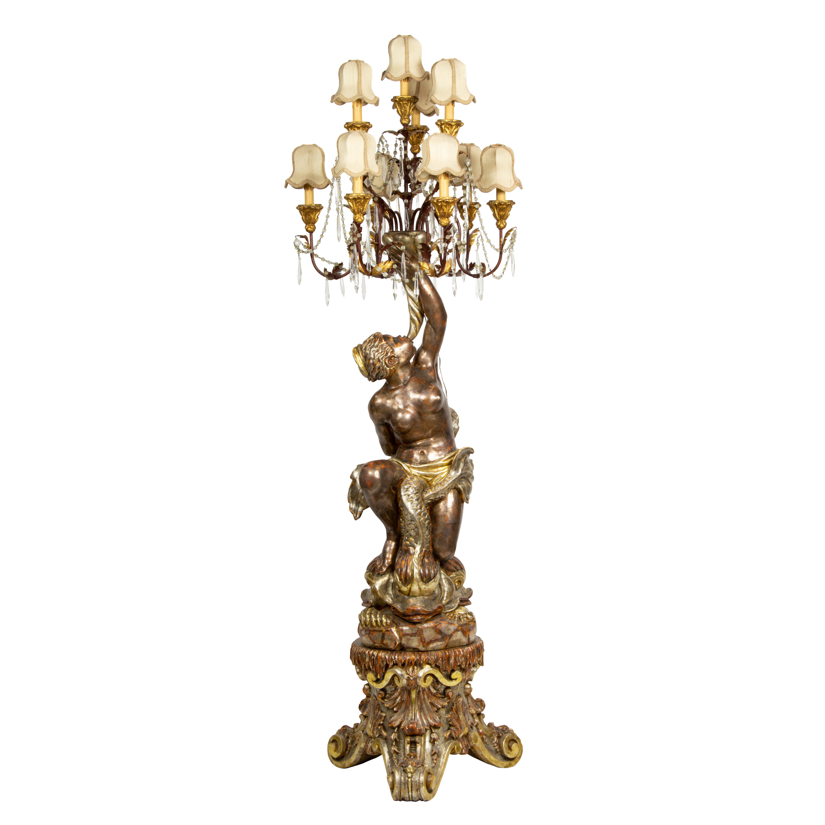 Appraisal: AN ITALIAN BAROQUE STYLE SILVERED GILTWOOD AND IRON FIGURAL FLOOR