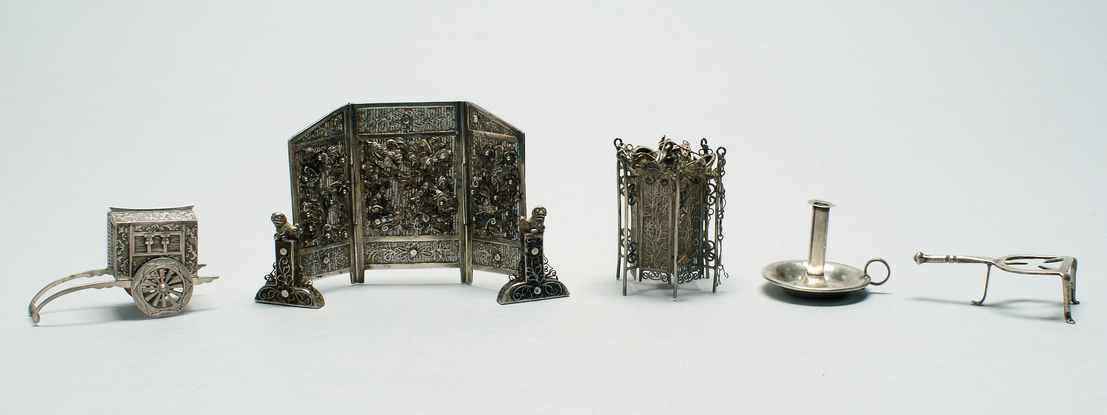 Appraisal: FIVE ASSORTED PIECES OF ENGLISH AND ASIAN SILVER Miniature English