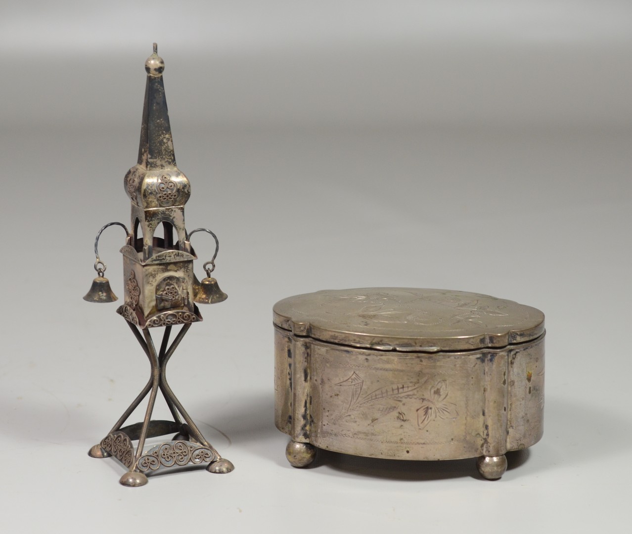 Appraisal: Pieces Continental silver including unmarked spice tower missing one bell