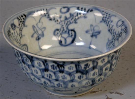 Appraisal: Chinese blue and white pottery bowl the interior decorated with