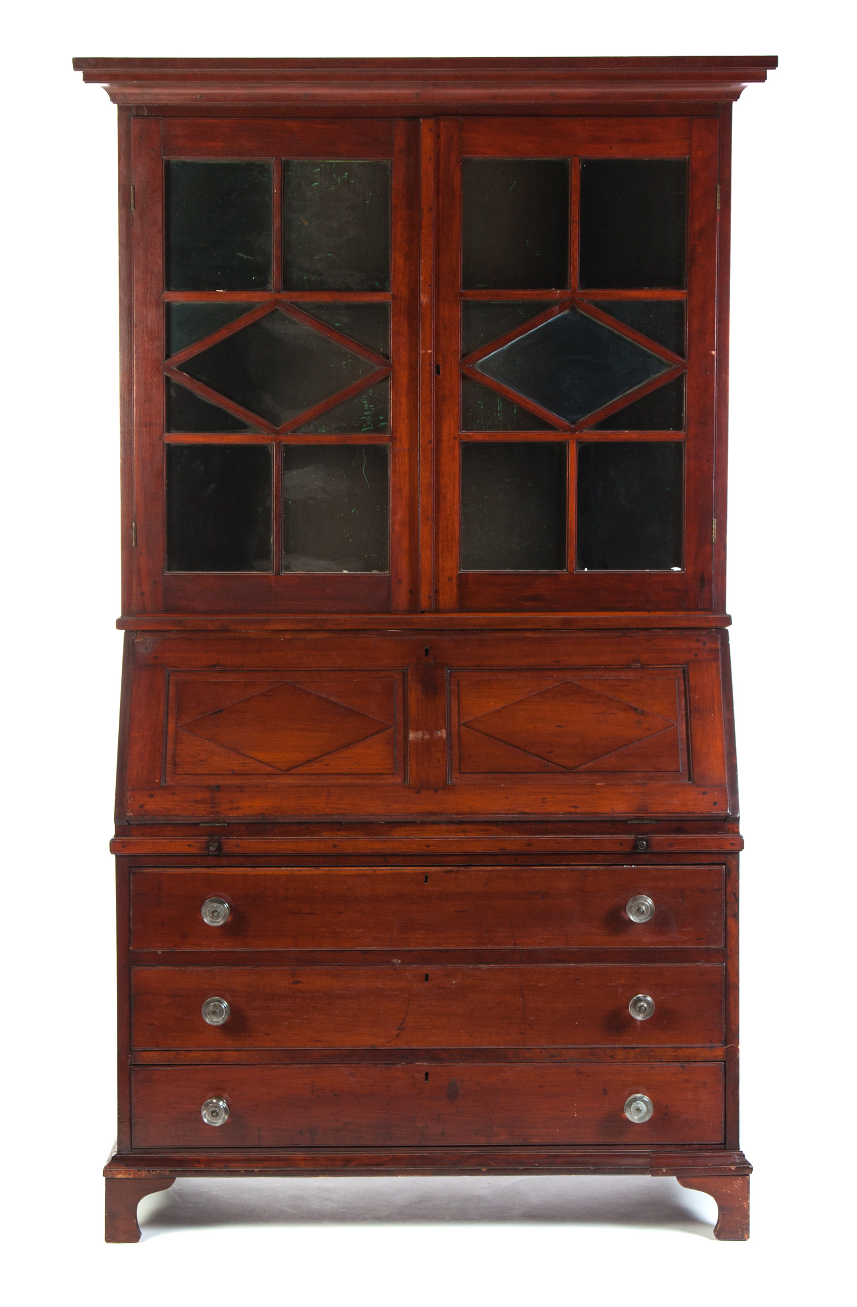 Appraisal: AMERICAN SECRETARY BOOKCASE Mid th century cherry with poplar secondary