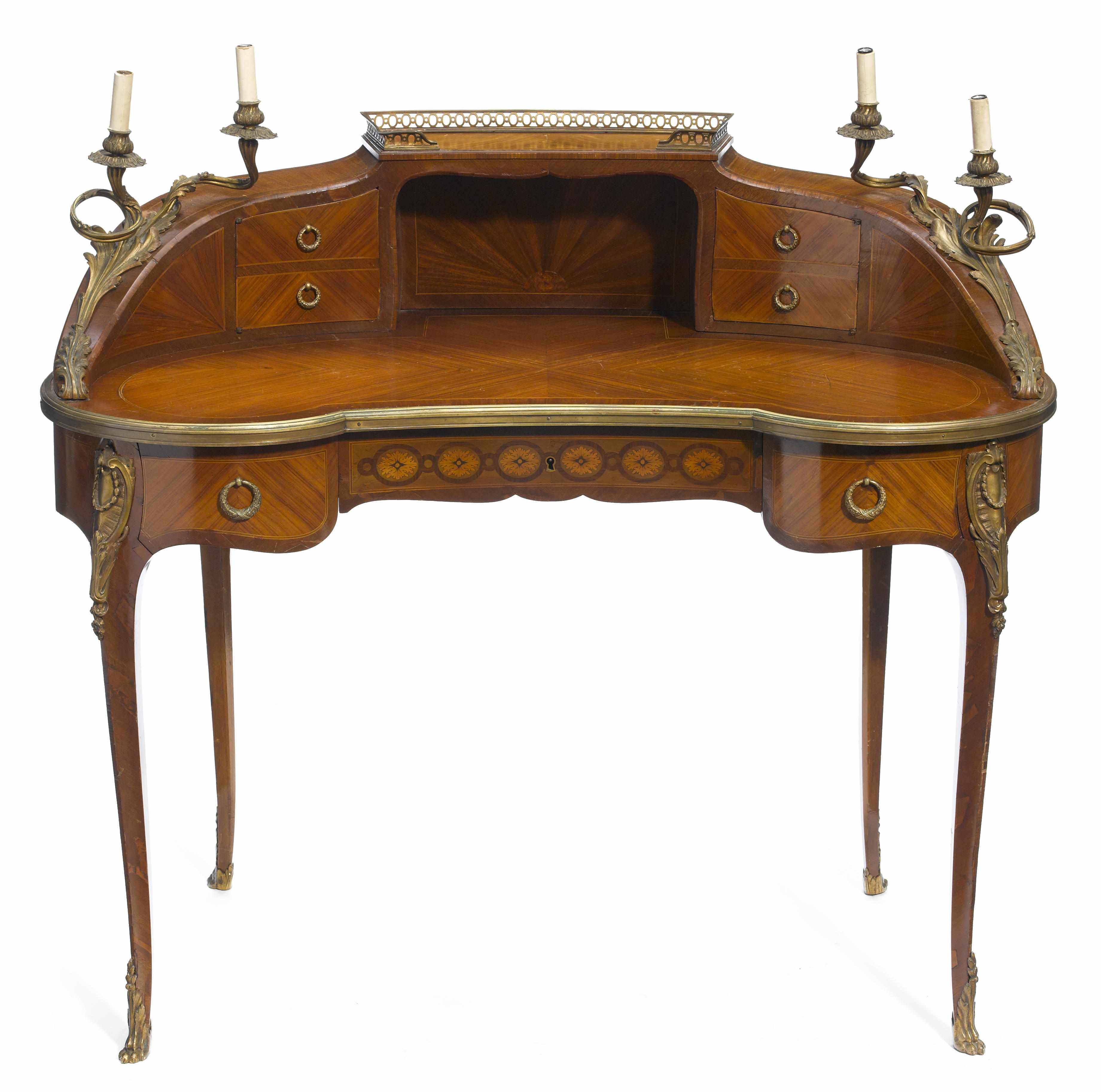 Appraisal: A Louis XV style gilt bronze mounted inlaid kingwood bureau