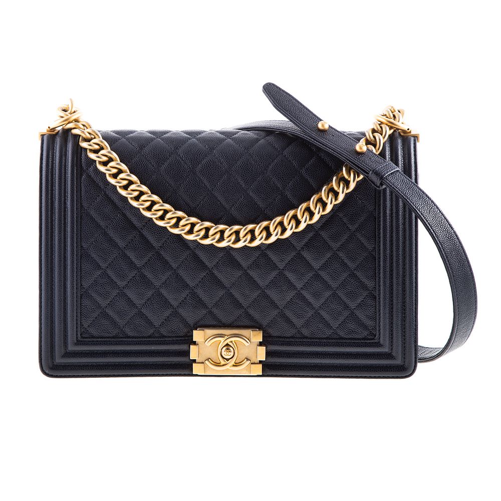 Appraisal: A Chanel Medium Boy Bag A navy Chanel medium Boy