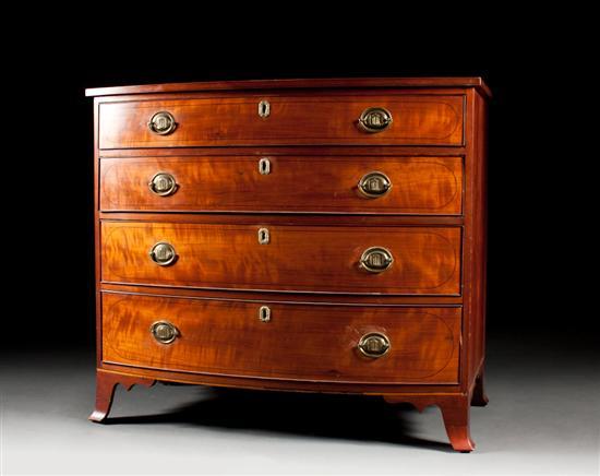 Appraisal: Federal inlaid cherry bow-front chest of drawers Delaware Valley circa