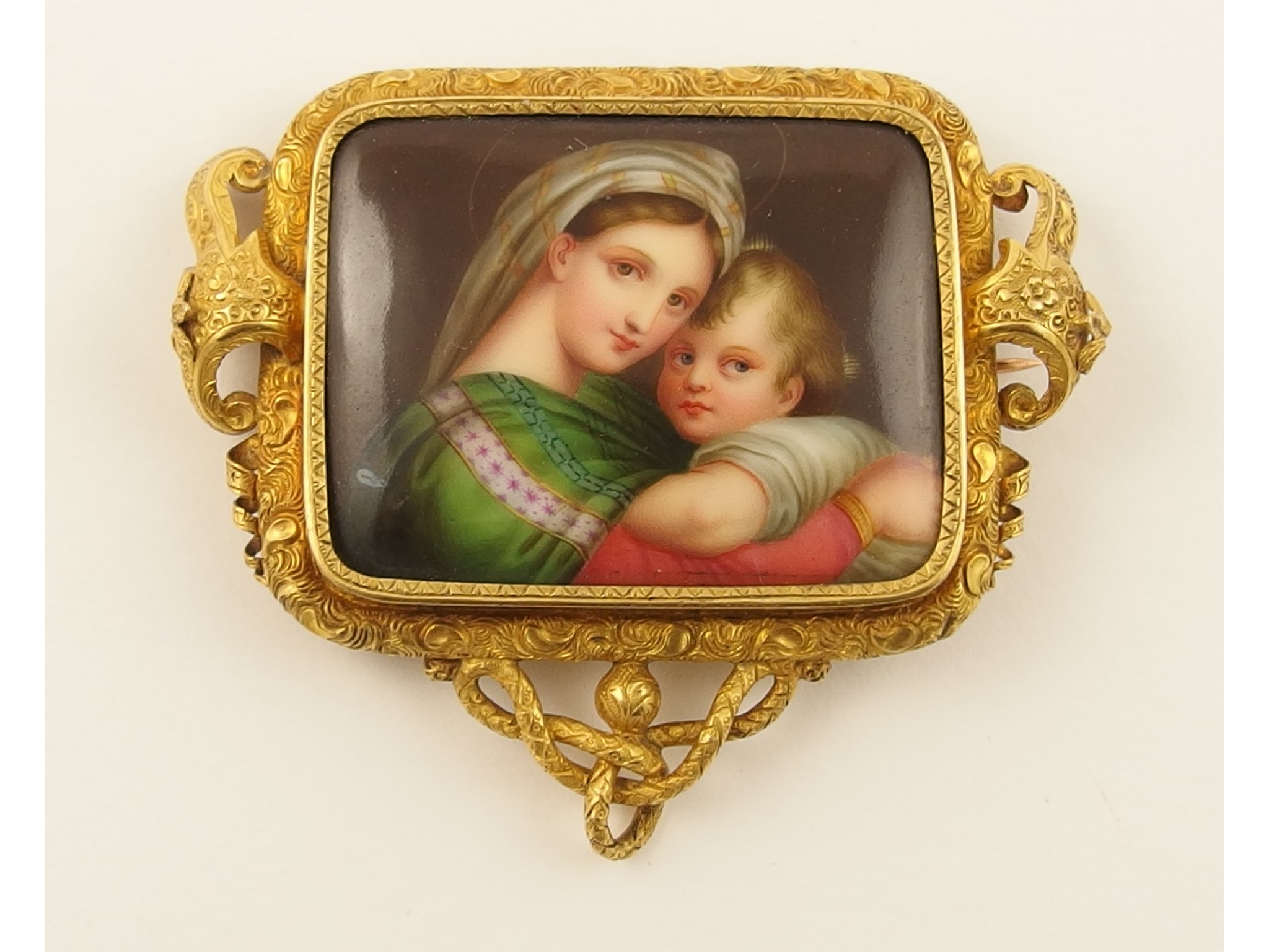 Appraisal: A substantial Italian style Victorian broochwith a porcelain plaque of