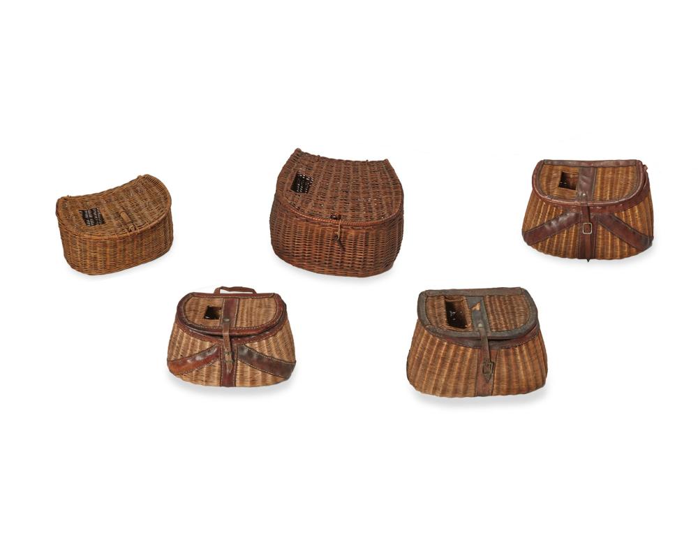 Appraisal: A group of fly fishing wicker creel baskets First Half