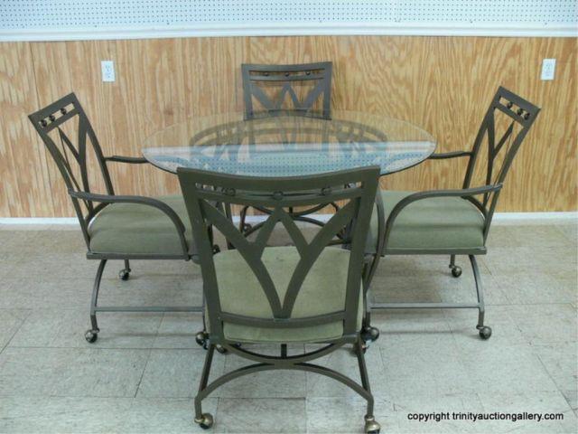 Appraisal: Modern Metal w Glass Top Dining Table Chairs - includes