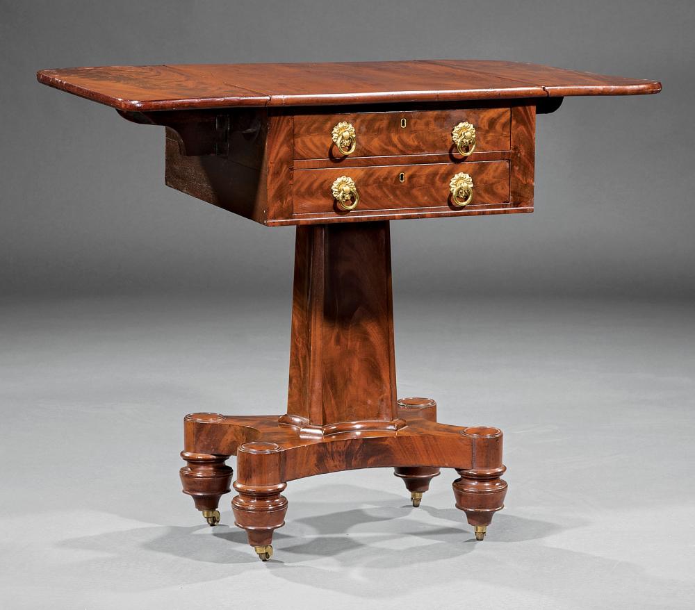 Appraisal: American Classical Mahogany Work Table early th c drop-leaf top