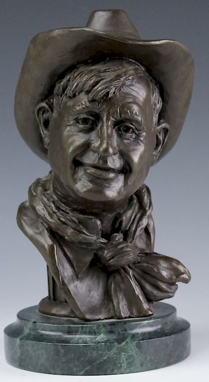 Appraisal: c American Bronze Cowboy Bust Sculpture SIGNED th century cast