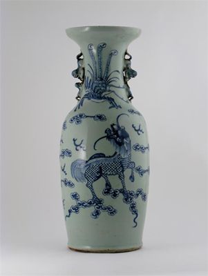 Appraisal: A large Chinese celadon ground vase painted with a mythical