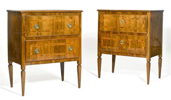 Appraisal: SMALL CHEST OF DRAWERS Louis XVI Italy Walnut Brass mounts