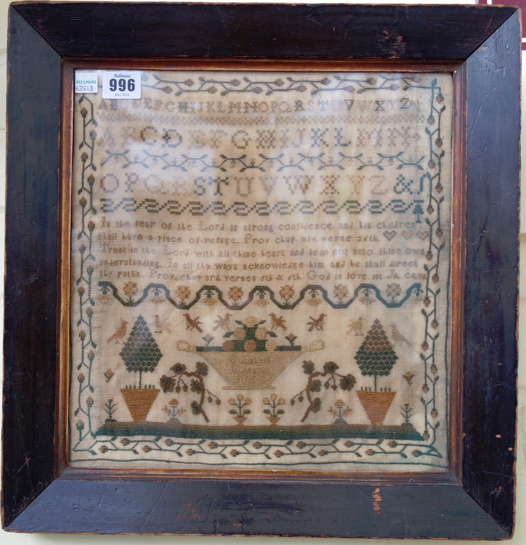 Appraisal: An alphabet sampler early th century with religious verse over