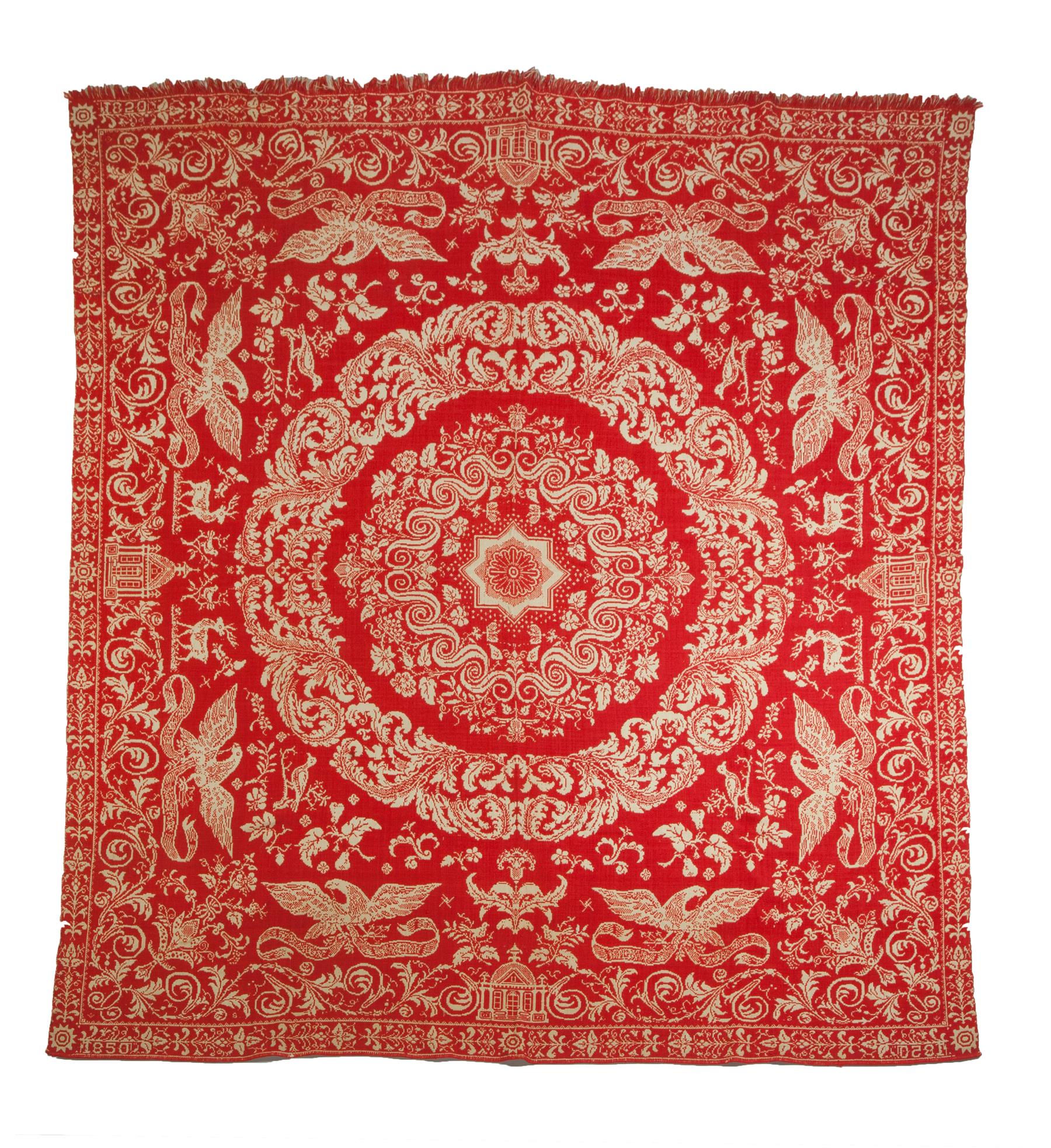 Appraisal: AMERICAN JACQUARD COVERLET Dated Red and white with American eagles