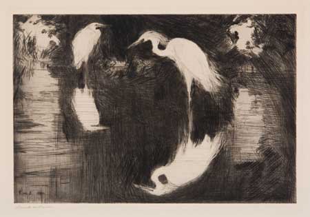 Appraisal: FRANK W BENSON Dark Pool Drypoint on Japan paper x