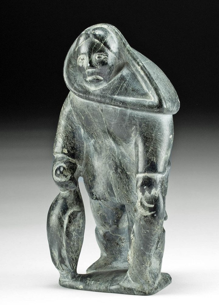 Appraisal: Signed Mid th C Inuit Soapstone Woman with Game First