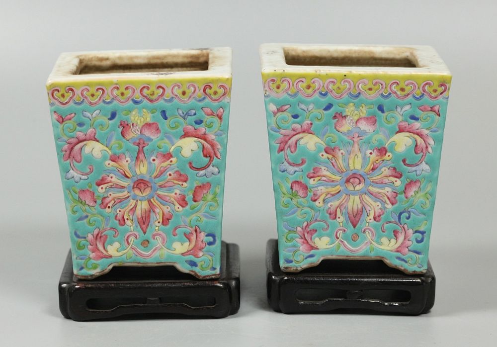 Appraisal: pair of Chinese porcelain planters possibly th c floral motif