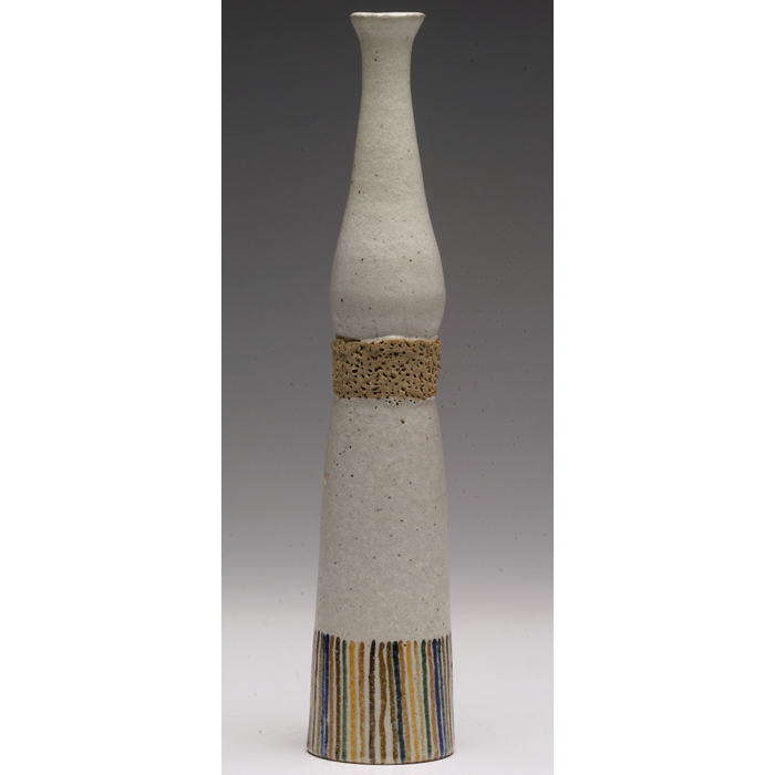 Appraisal: Gambone vase ivory matt glaze painted lines at bottom