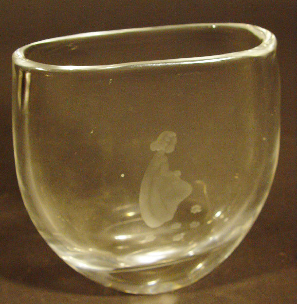 Appraisal: Orrefors flat sided glass vase engraved with a young child