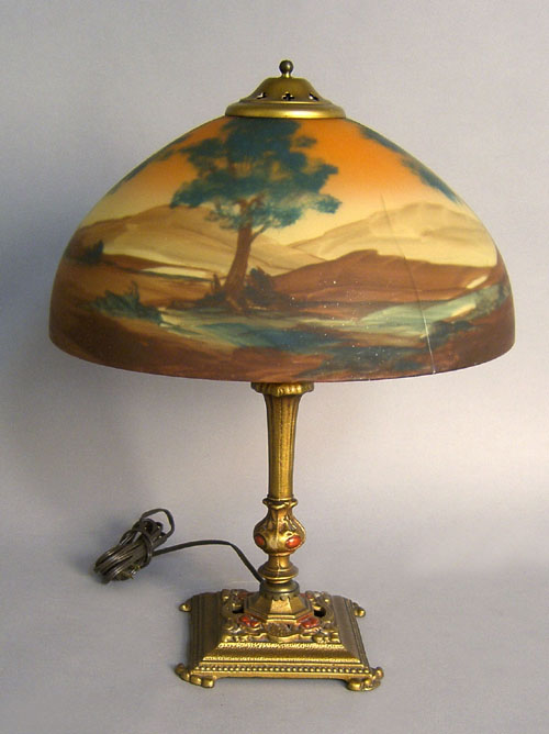 Appraisal: Table lamp with reverse painted shade unmarked h