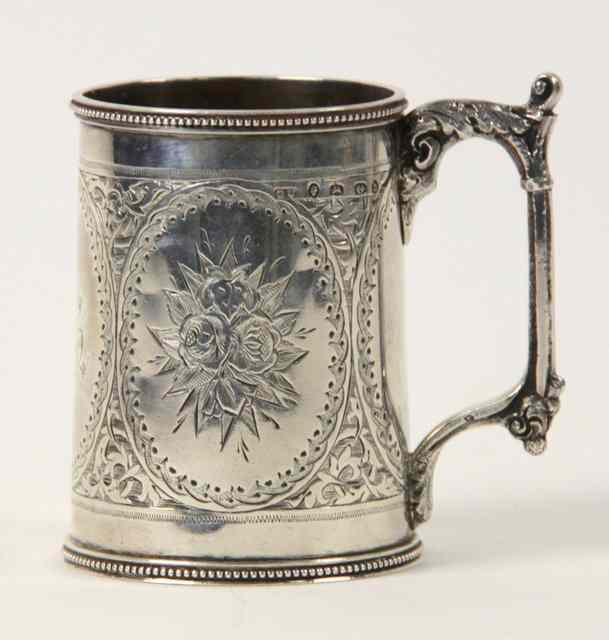 Appraisal: A silver christening mug George Unite Birmingham with beaded rims