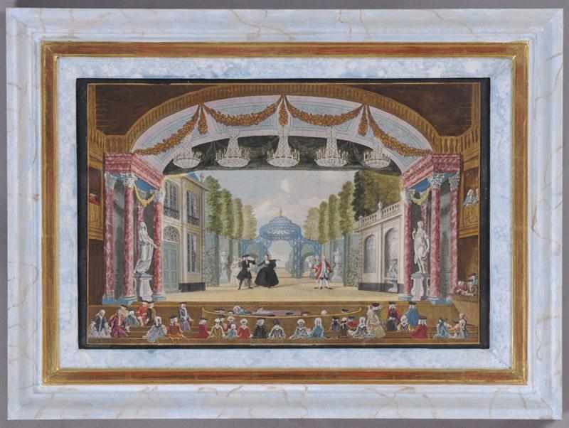 Appraisal: DUTCH SCHOOL THEATER VIEWS Hand-colored engravings Provenance Property from a