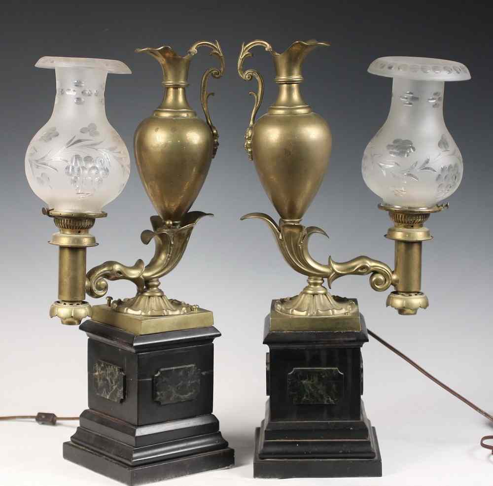 Appraisal: PAIR ARGAND LAMPS - Grand Pair of Classical From Bronze