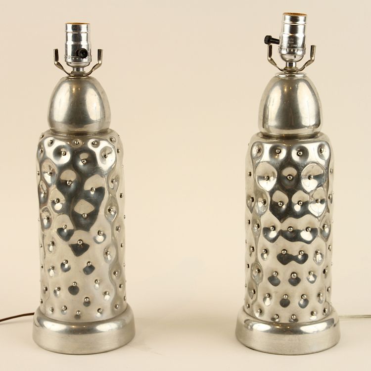 Appraisal: PAIR HOLLYWOOD REGENCY STYLE CHROME TABLE LAMPS A pair of