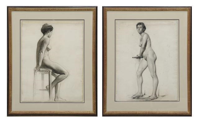 Appraisal: lot of Framed French School charcoal drawings on paper Studies