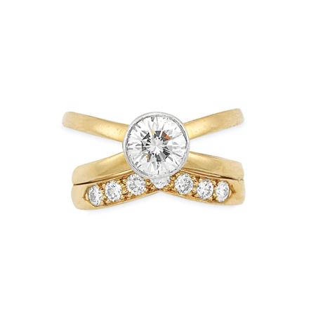 Appraisal: Gold Platinum and Diamond Ring and Guard Ring Tiffany Co