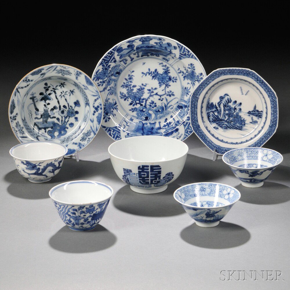 Appraisal: Eight Blue and White Tableware Items China mostly Qing Dynasty