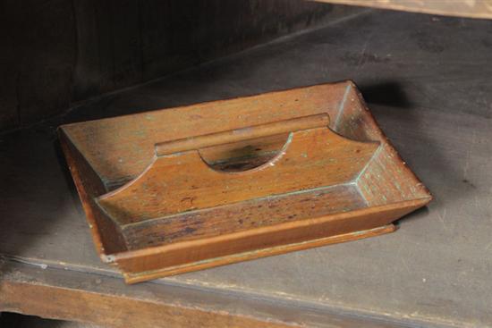 Appraisal: CUTLERY TRAY Canted softwood carrier with dovetailed corners and traces