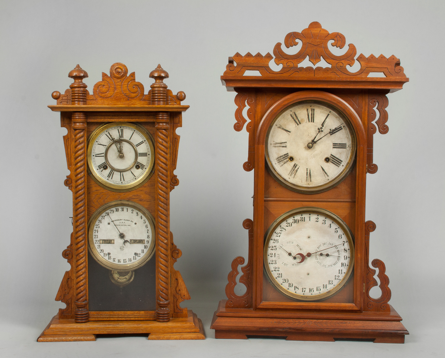 Appraisal: Gale Perpetual Calendar Shelf Clock Walnut case Original paper dials