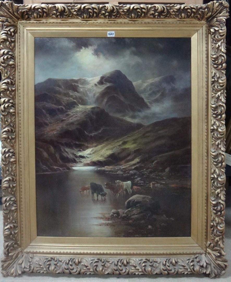 Appraisal: D Hicks late th century Highland loch scene with cattle