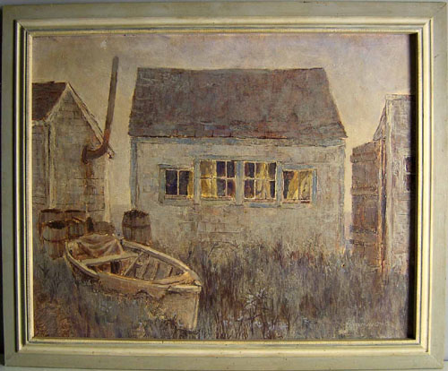 Appraisal: Oil on board of a fishing shack signed B Hammond