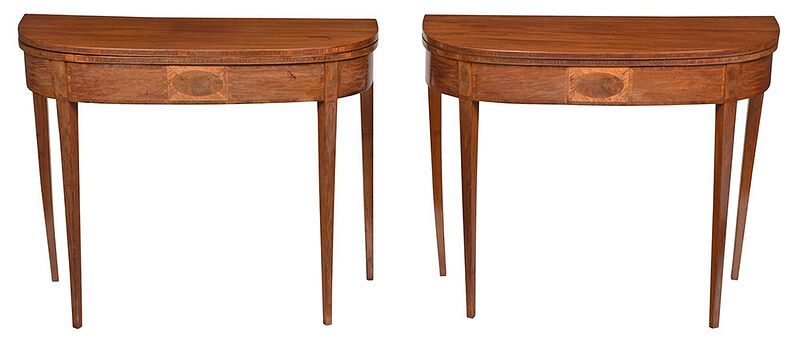 Appraisal: Pair American Federal Demilune Card Tables probably Newport or Providence