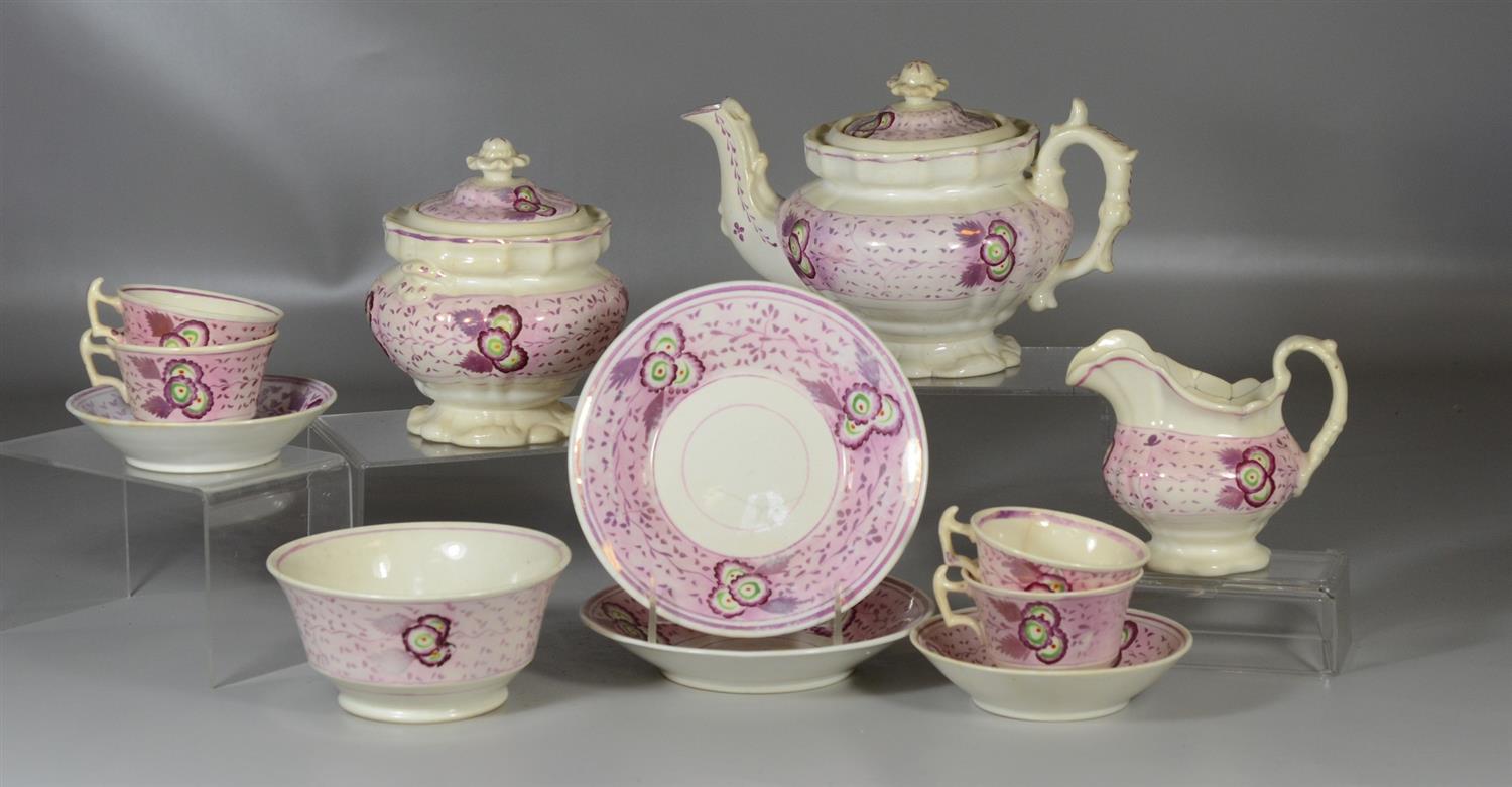 Appraisal: piece English pink luster tea set to include teapot sugar