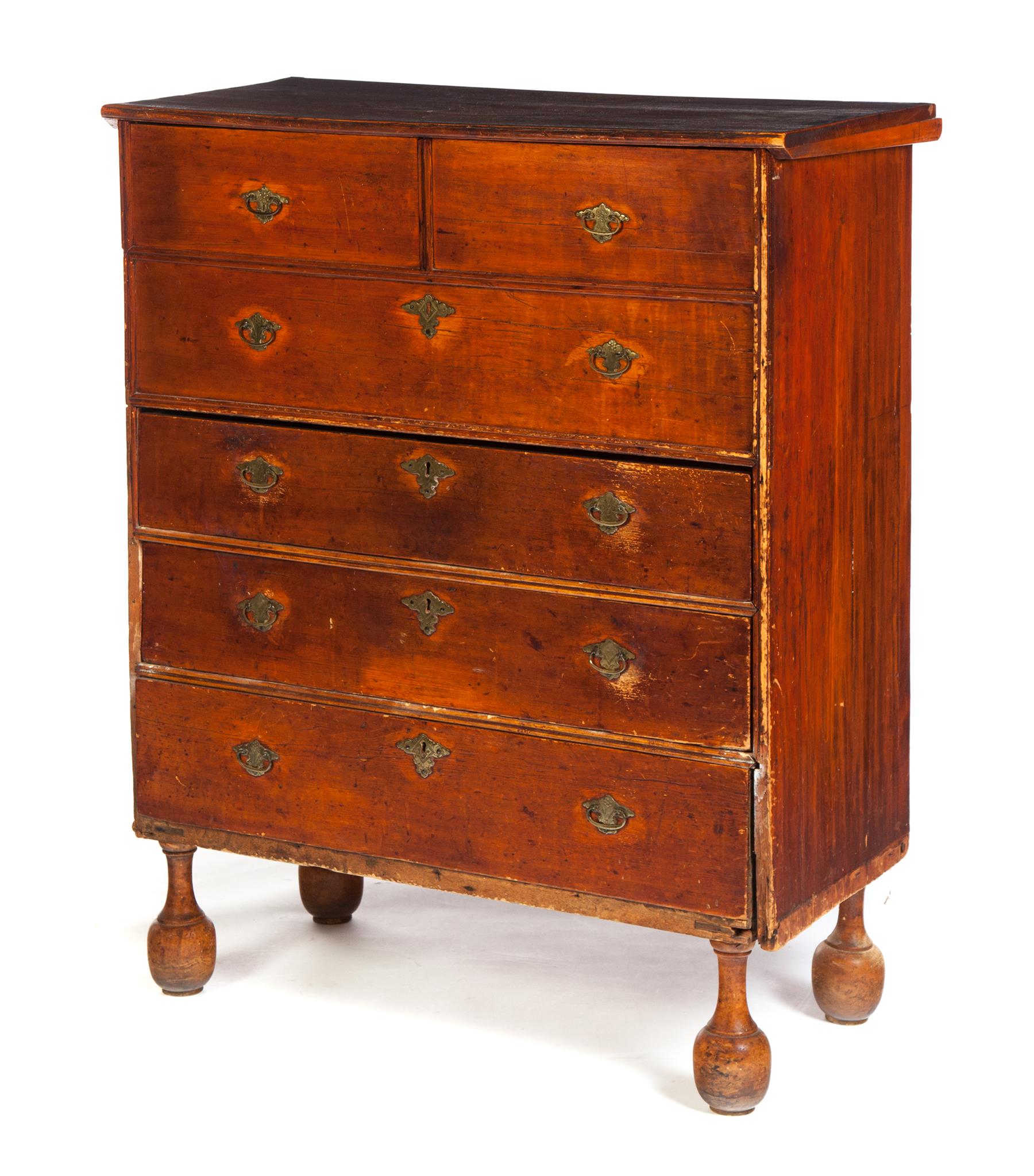 Appraisal: NEW ENGLAND MULE CHEST Eighteenth century pine Three dovetailed drawers