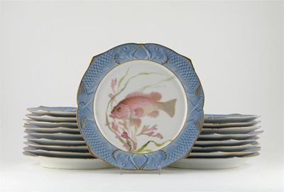 Appraisal: A set of eighteen Royal Copenhagen plates with moulded blue