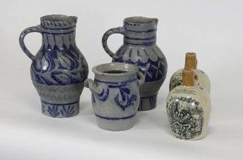 Appraisal: Three pieces of German stoneware and a pair of whisky