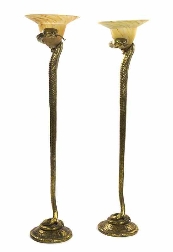 Appraisal: A Pair of Gilt Bronze and Glass Torchieres in the