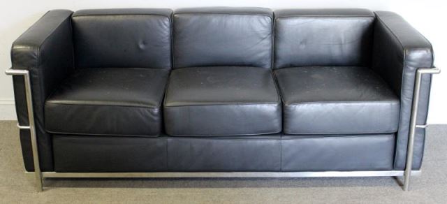 Appraisal: Le Corbusier LC Style Chrome and Leather Sofa Chrome frame