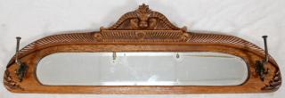 Appraisal: CARVED OAK HANGING MIRROR W CLOTHES HOOKS CARVED OAK HANGING