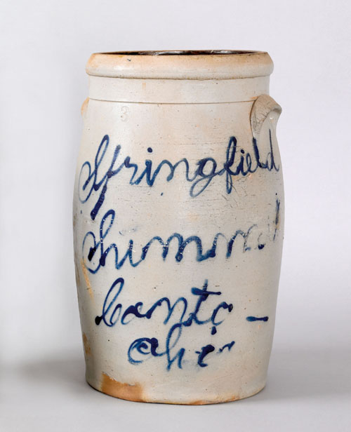 Appraisal: Ohio three gallon stoneware churn th c with cobalt inscription