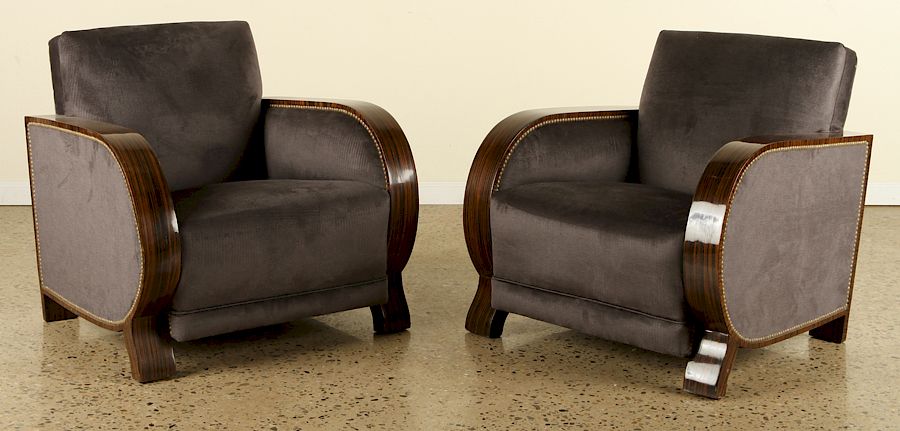 Appraisal: PR ART DECO MACASSAR UPHOLSTERED CLUB CHAIRS A pair of