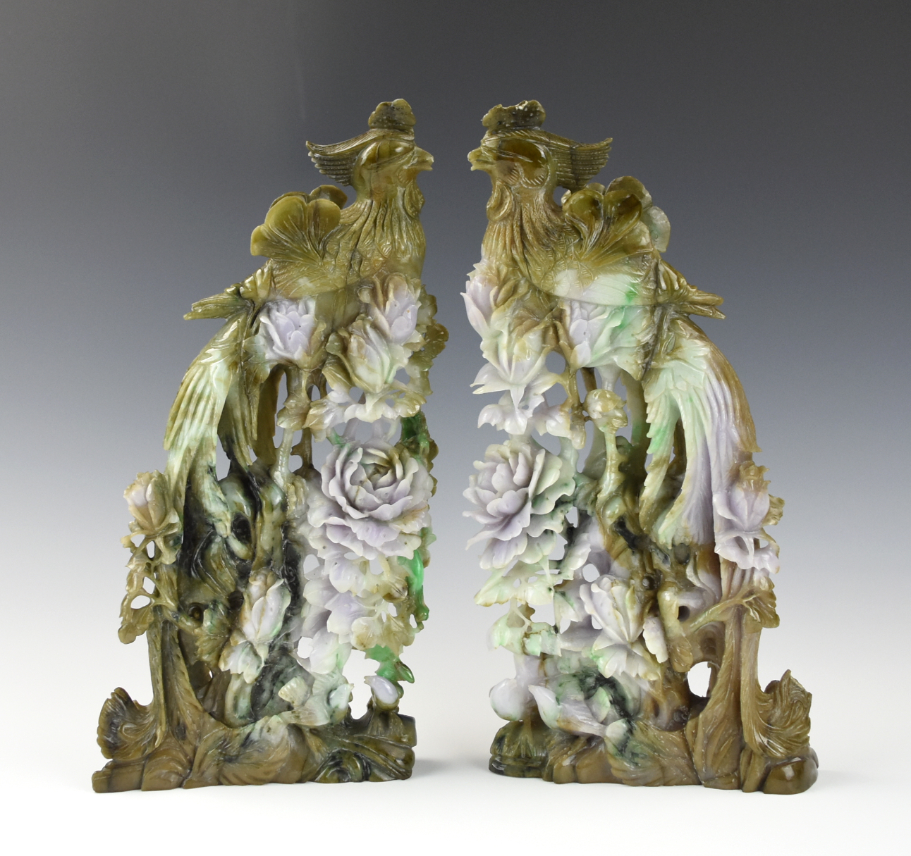 Appraisal: PAIR MAGNIFICENT CHINESE JADEITE PHOENIX CARVING Chinese well carved jadeite