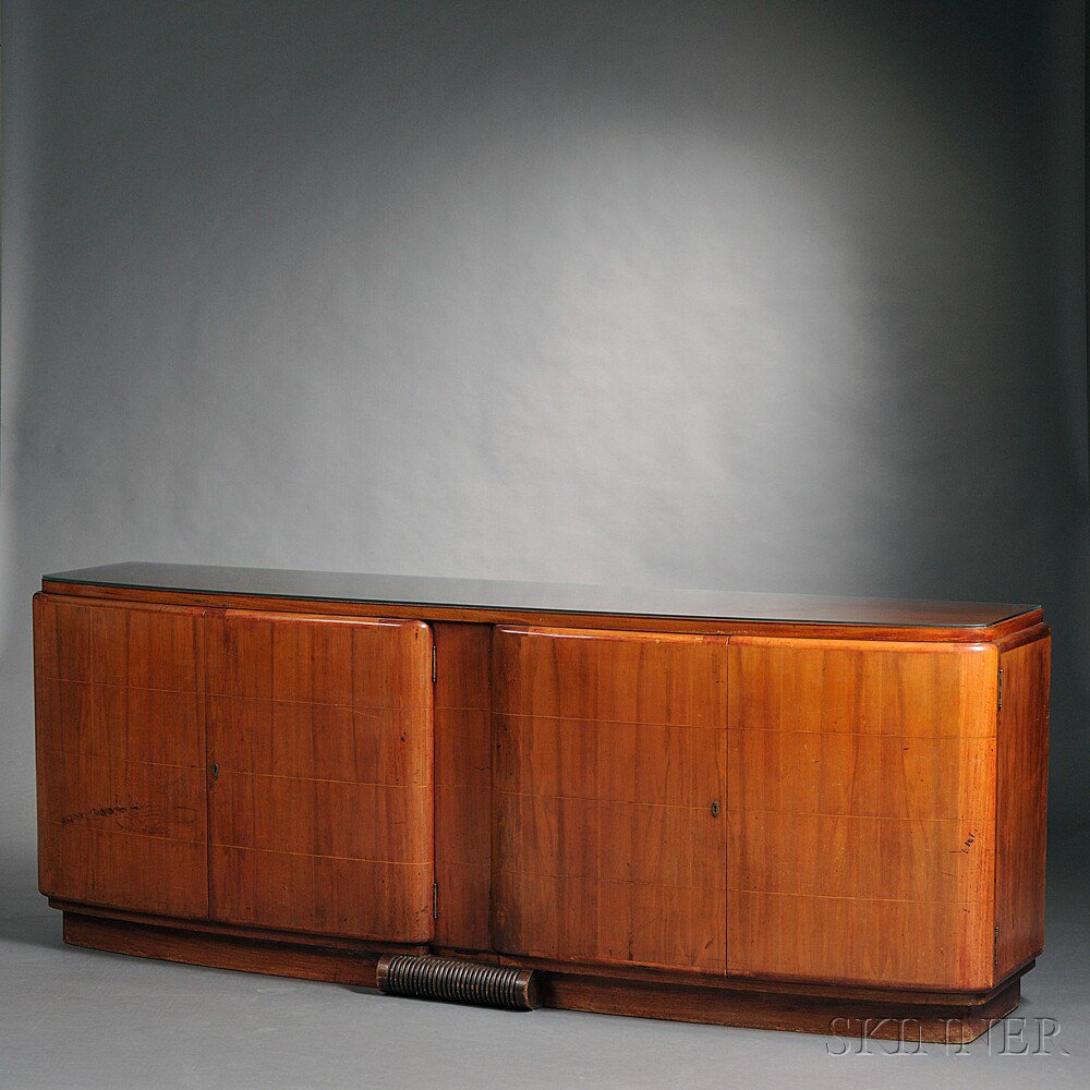 Appraisal: Mid-century Modern Teak Credenza the rectangular case with bowed front