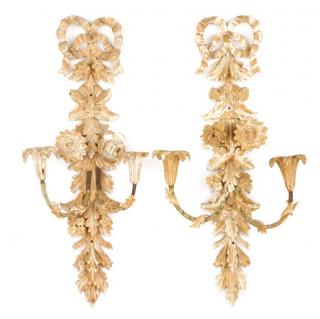 Appraisal: Pair Distressed Neoclassical Wall Sconces Continental early th century A