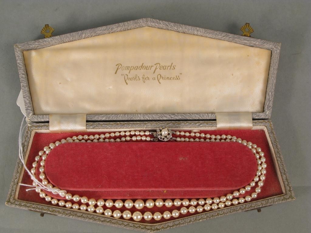 Appraisal: A Pompadour Pearls two-strand pearl necklace in case